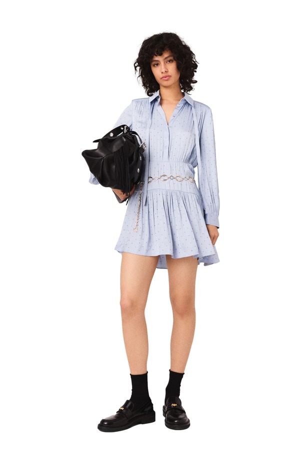 マージュ レディース トップス ワンピース シャツ maje Studded flowing shirt dress Light Blue ブルー