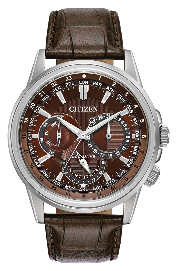 シチズン メンズ アクセサリー 腕時計 レザー Citizen Calendrier Leather Strap Watch, 44mm Brown ブラウン｜ReVida 店