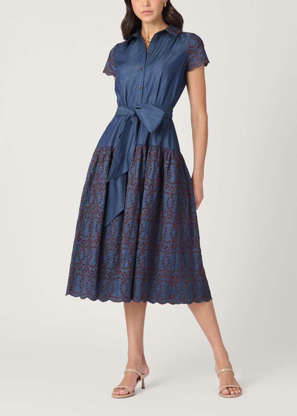 ショシャーナ レディース トップス ワンピース 刺繍 デニム Shoshanna Sofia Embroideredenim Chambray Dress Denim/Espresso デニム