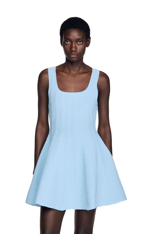サンドロ レディース トップス ワンピース ニット SANDRO Beaded knit short dressky Blue ブルー|ReVida 店