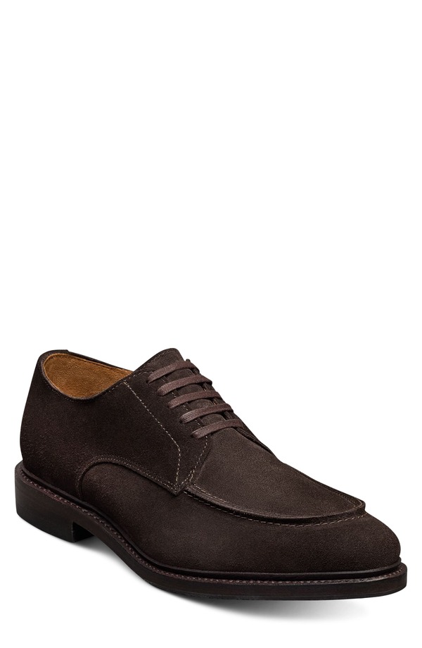 ウディアレン エドモンズ メンズ シューズ スエードクロス 力くらべ Allen Edmonds Rivington Suede Moc Toe Derby Chocolate Suede 黒茶