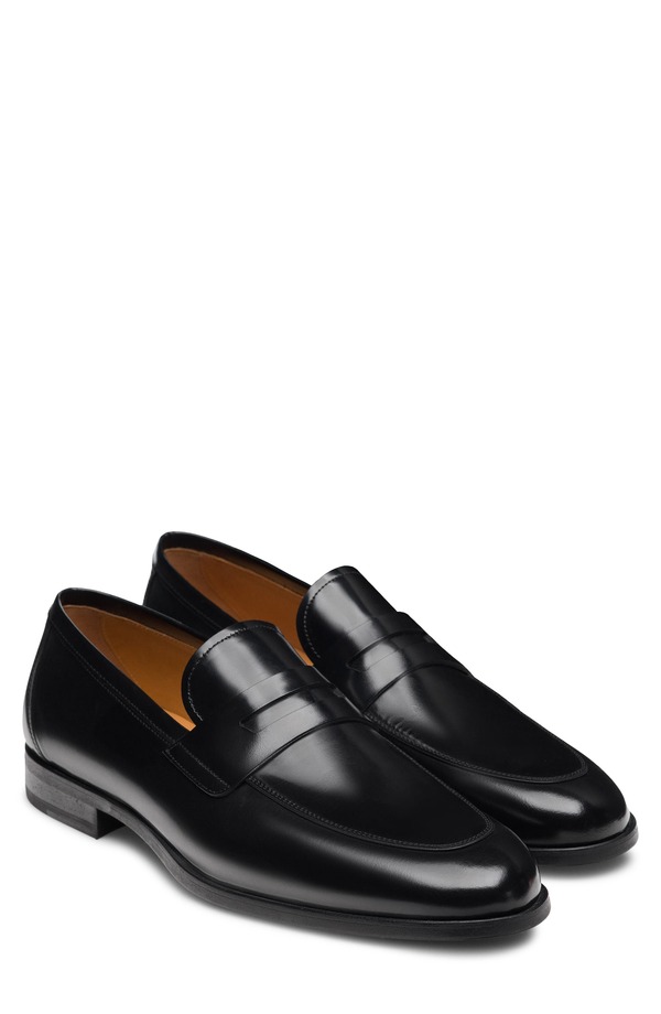 マグナーニ メンズ シューズ なめし革 置き目毛革 Magnanni Magico II Black Leather Apron Toe Loafer Black 黒いこと