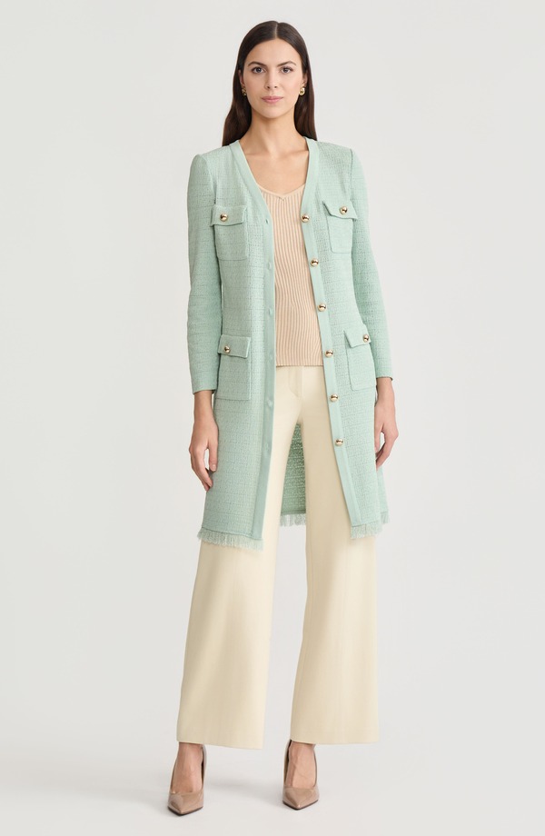 ミソック レディース アウター ジャケット・ブルゾン ニット フリンジ Misook Heritage Tonal Fringe Trim Knit Jacket Fresh Mint ミント
