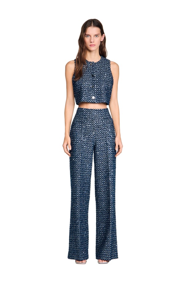 サンドロ レディース ボトムス レギンス パンツ スパンコール SANDRO Sequin trousers Navy Blue ネイビー