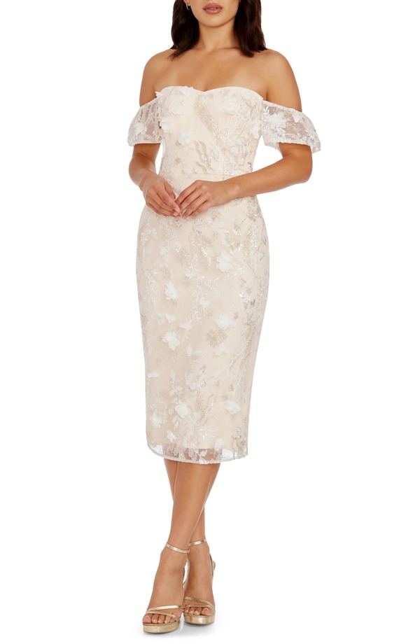 ドレスザポプレーション レディース トップス ワンピース フラワー柄 フラワー Dress the Population Tara Beaded Floral Cocktail Dress White/ Ivory Multi ホワイト