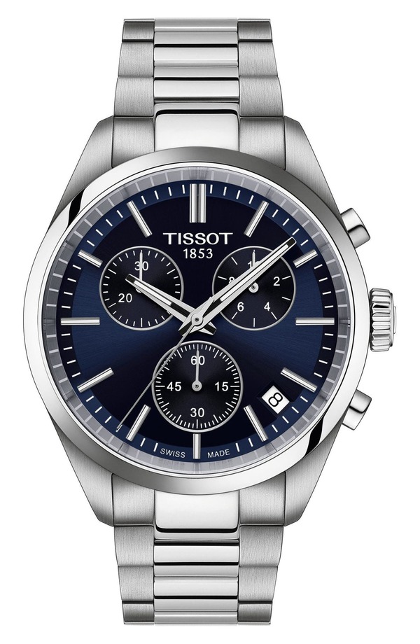 ティソット メンズ アクセサリー 腕時計 Tissot PR100 Chronograph Bracelet Watch, 40mm Blue/ Silver ブルー｜ReVida 店