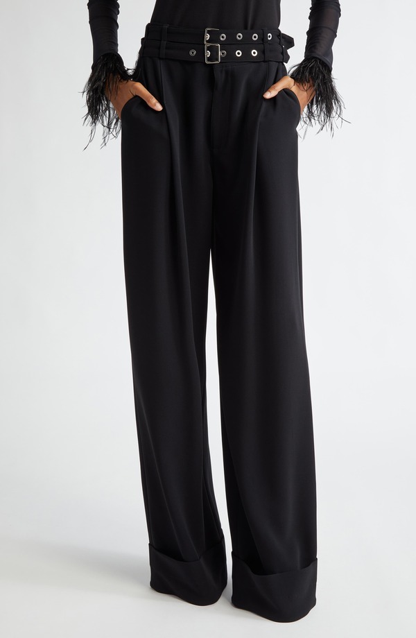 サンク セプト レディース ボトムス レギンス ワイドレッグ パンツ Cinq Sept Cortina Belted Wide Leg Pants Black ブラック