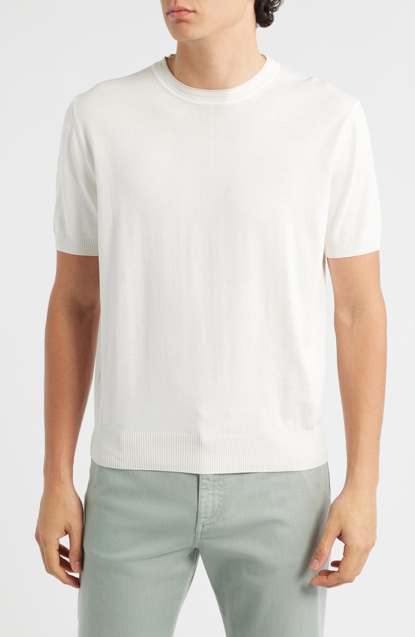 カナーリ メンズ トップス Tシャツ クルーネック セーター コットン Canali Short Sleeve Cotton Crewneck Sweater White ホワイト