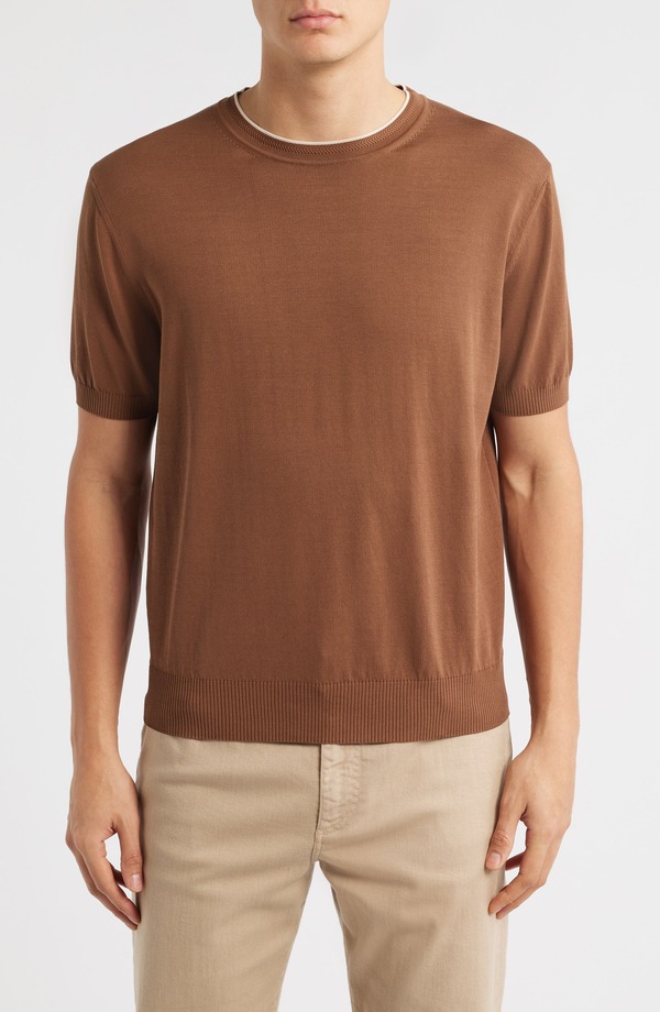 カナーリ メンズ トップス Tシャツ クルーネック セーター コットン Canali Short Sleeve Cotton Crewneck Sweater Brown ブラウン