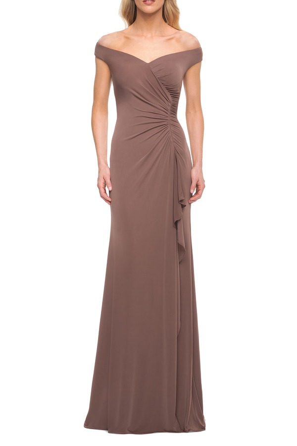 ラフェム レディース トップス ワンピース ギャザー ジャージー La Femme Off the Shoulderuched Jersey Gown Cocoa ココア