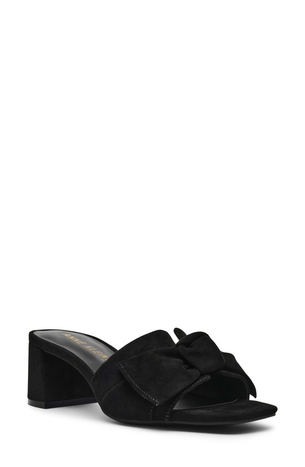 アンクライン レディース シューズ ヒール サンダル Anne Klein Kizmet Bow Slide Sandal Black Suede ブラック｜ReVida 店