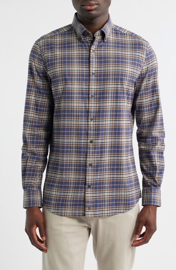 ジョニー オー メンズ トップス シャツ コットン ダウン johnnie-O Kamper Plaid Cotton Blend Button-Down Shirt Charcoal チャコール