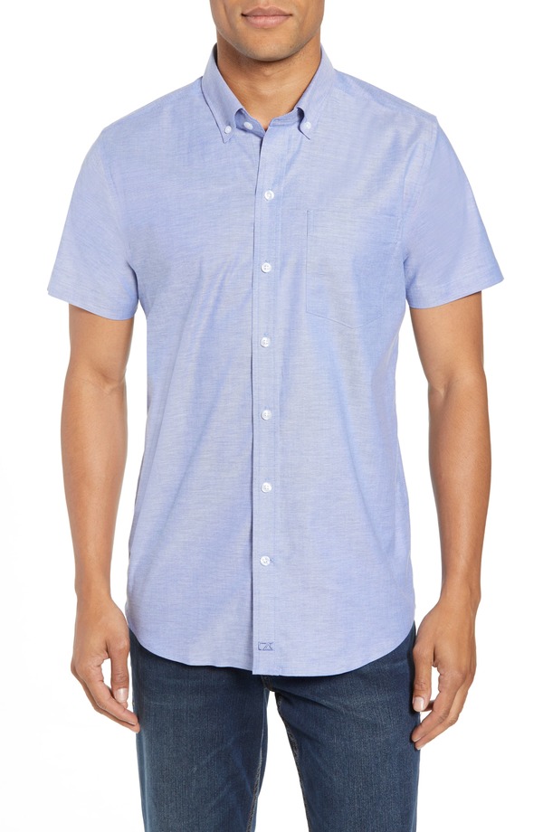 カッターアンドバック メンズ トップス シャツ レギュラーフィット オックスフォード Cutter & Buck Tailoregular Fit Oxford Sport Shirt French Blue ブルー