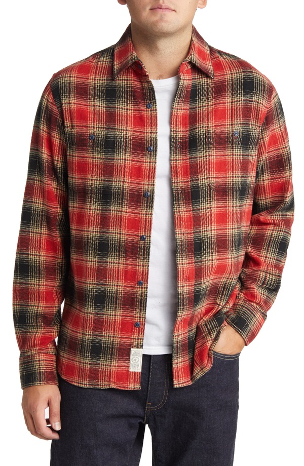 ショット ニューヨーク メンズ トップス シャツ Schott NYC Two-Pocket Long Sleeve Flannel Button-Up Shirt Black/ Red ブラック