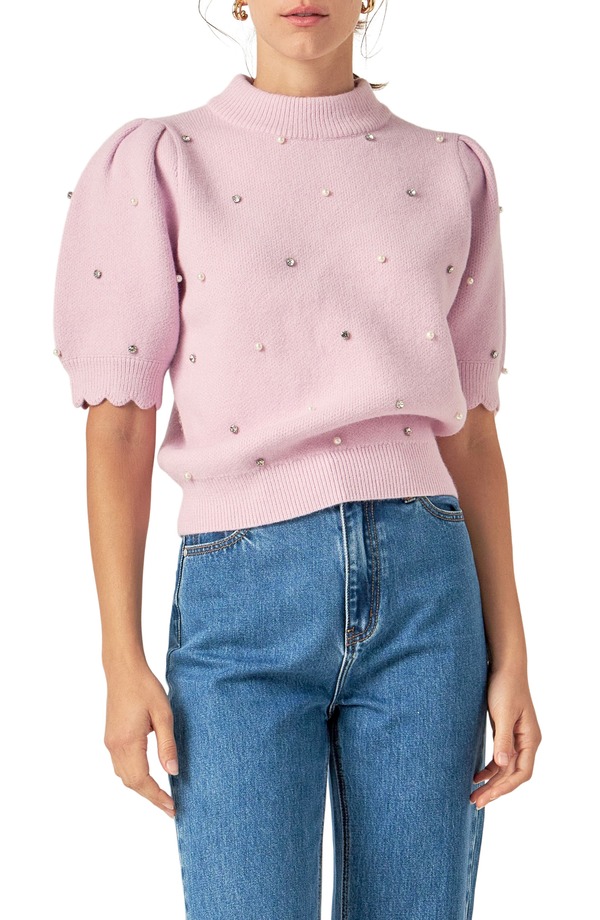 イングリッシュファクトリー レディース アウター パーカー・スウェット セーター English Factory Embellished Short Sleeve Sweater Lilac ライラック｜ReVida 店 19,866円