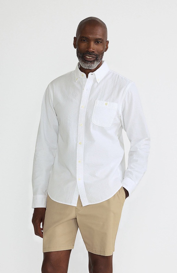 ランズエンド メンズ トップス シャツ Lands' End Long Sleeve Seersucker Shirt White ホワイト
