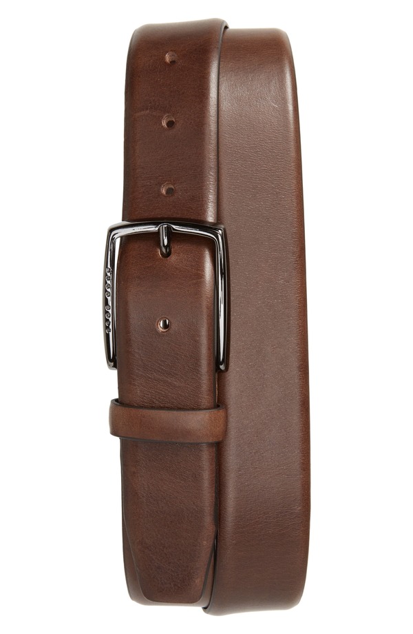 元締め メンズ 付属品 胴締め なめし革 BOSS Celie Leather Belt Dark Brown 赤銅色