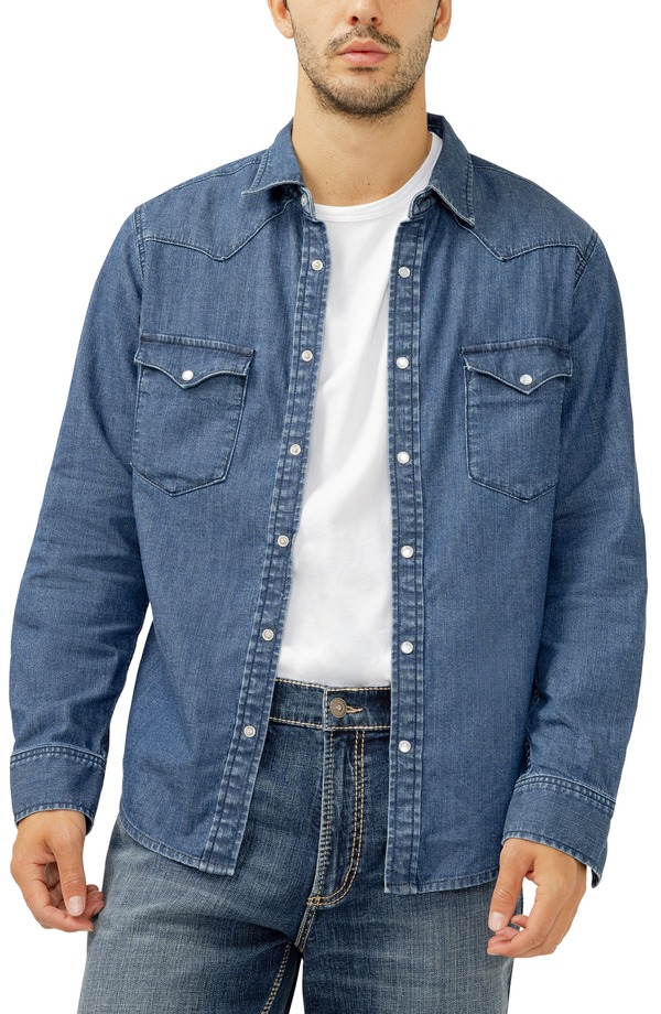 シルバー ジーンズ メンズ トップス シャツ コットン デニム Silver Jeans Co. Cotton Blendenim Snap-Up Western Shirt Steer デニム