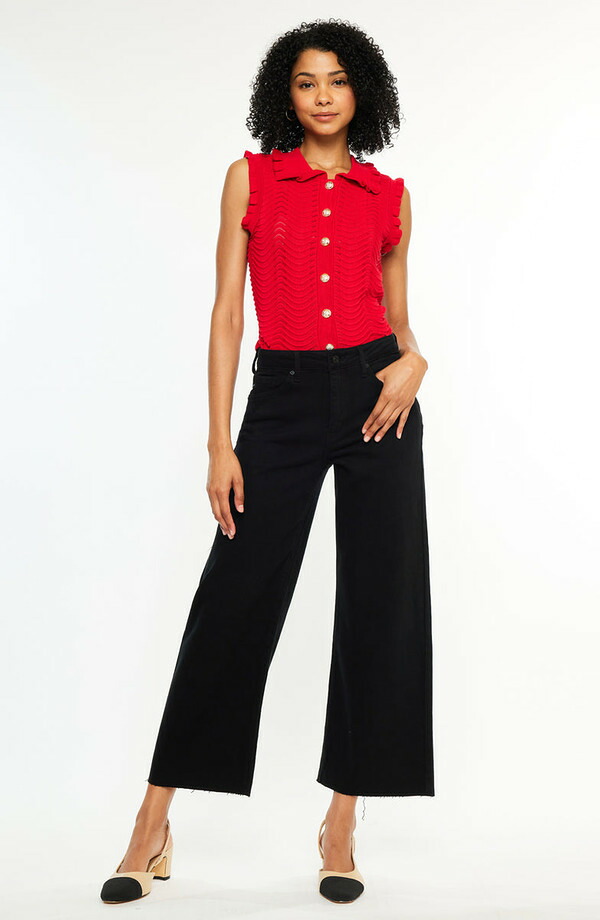 カンクン レディース ボトムス カジュアルパンツ ワイドレッグ ジーンズ KanCan Dianella High Rise Crop Wide Leg Jeans Black ブラック