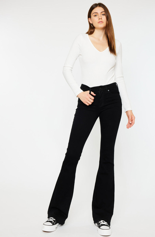 カンクン レディース ボトムス デニムパンツ ジーンズ KanCan Ilene Mid Rise Flare Jeans Black ブラック