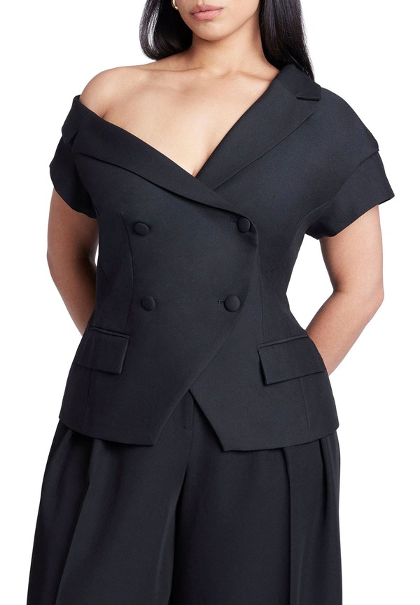 エロクイ レディース アウター 上衣・上衣 スポーツジャケット ELOQUII Asym Neckline Short Sleeve Blazer Black Onyx 黒いこと