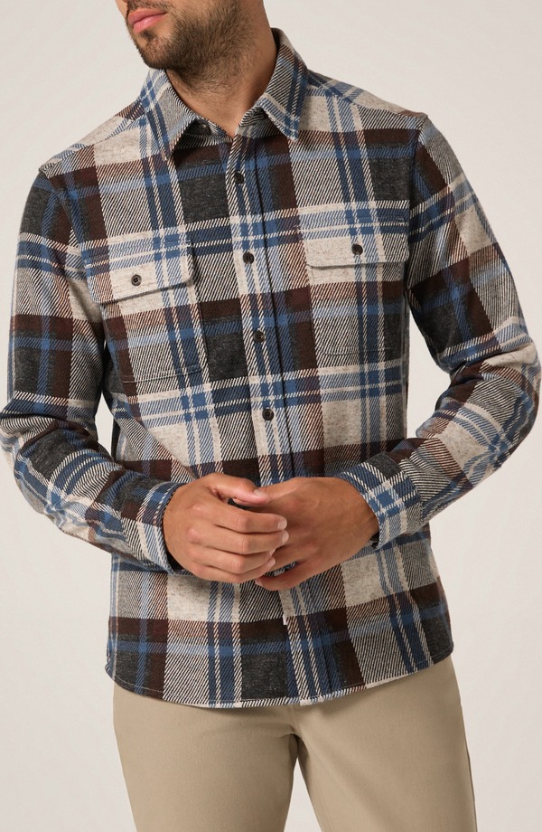 セブンダイヤモンド メンズ トップス シャツ ニット 7 Diamonds Generation Plaidouble Knit Button-Up Shirt Brown ブラウン