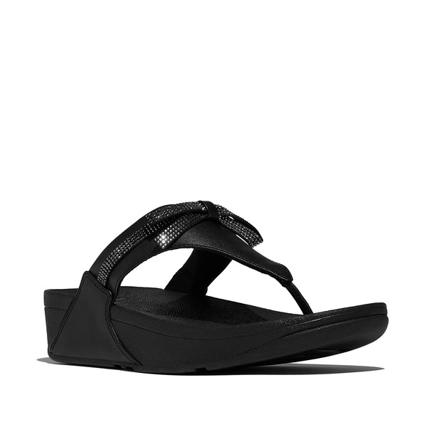 フィットフロップ レディース シューズ ヒール サンダル レザー FitFlop Lulu Glitz Bow Leather Toe Post Sandals All Black ブラック