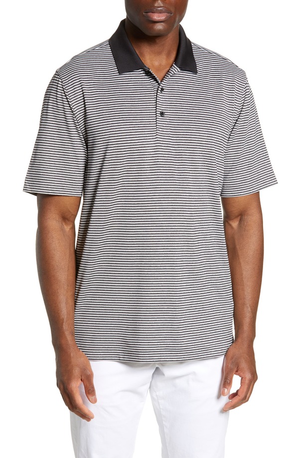 カッターアンドバック メンズ トップス ポロシャツ Cutter & Buck Forge DryTec Striperformance Polo Black ブラック