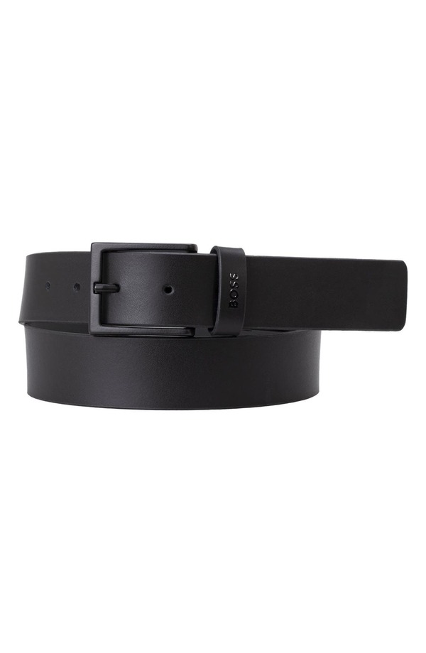 元締め メンズ 付属品 胴締め なめし革 BOSS Timon Leather Belt Blk