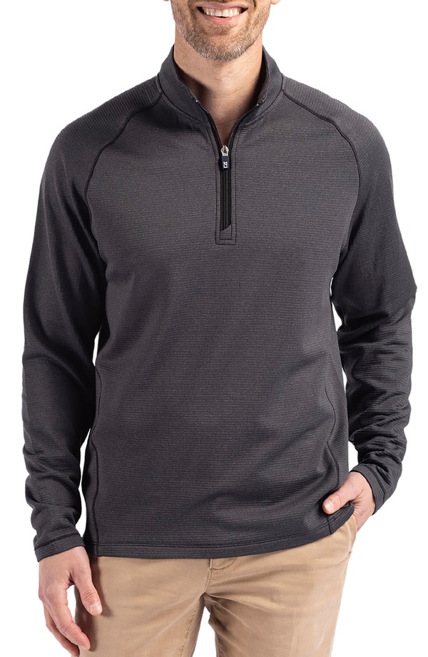 裁断師アンドうしろ側 メンズ アウター パーカー・スウェット ハーフジップ フリース Cutter \u0026 Buck Peshastin Fleece Half Zipullover Black Heather 黒いこと