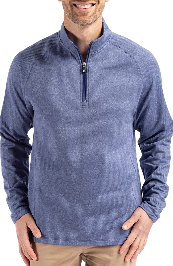 裁断師アンドうしろ側 メンズ アウター パーカー・スウェット ハーフジップ フリース Cutter \u0026 Buck Peshastin Fleece Half Zipullover Tour Blue Heather ギョリュウモドキ
