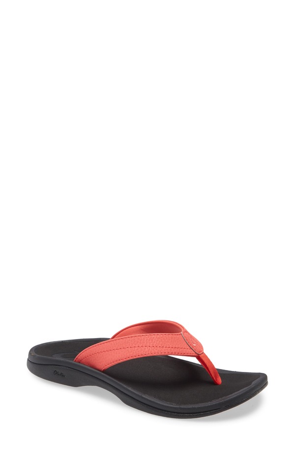 オルカイ レディース シューズ サンダル OluKai Ohana Flip Flop Hot Coral/ Black ブラック｜ReVida 店