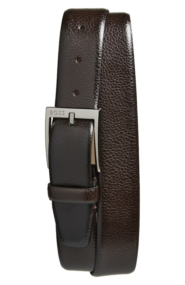 ボス メンズ アクセサリー ベルト レザー BOSS Elloy Leather Belt Dark Brown ブラウン