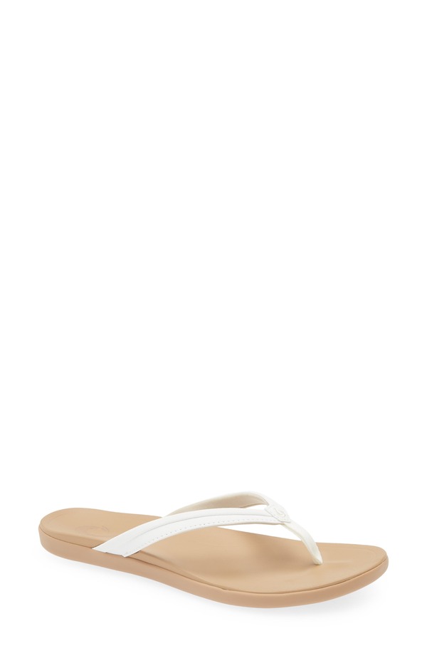 オルカイ レディース シューズ サンダル OluKai Ho'pio Mlua Flip Flop Bright White / Warm Sand ホワイト｜ReVida 店