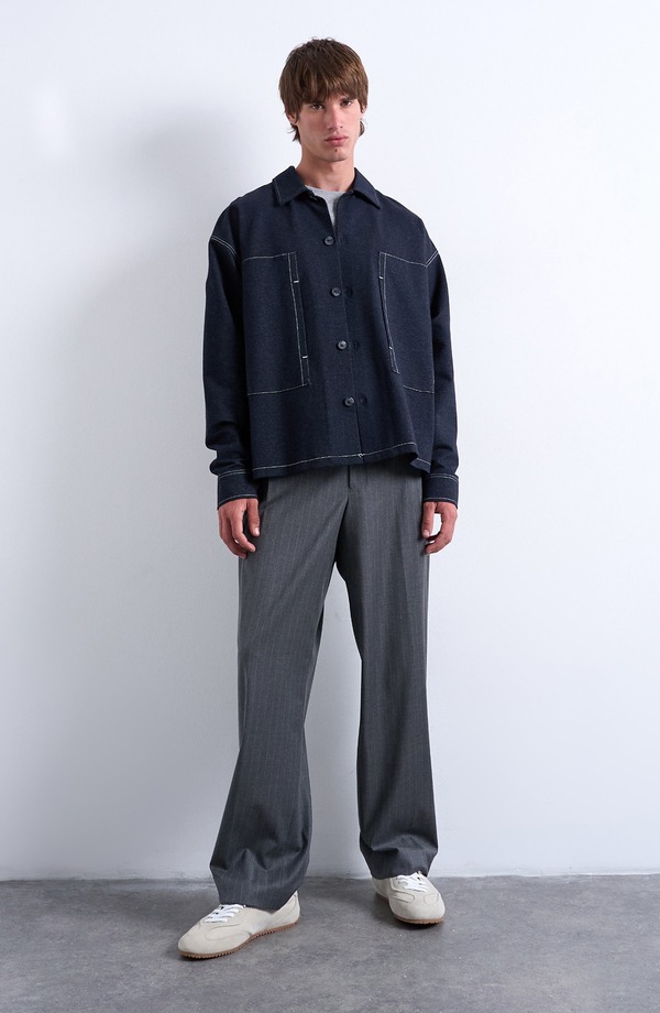 トップマン メンズ ボトムス デニムパンツ コットン ジャージー Topman Cotton Denim Jersey Shacket Navy ネイビー 18,600円