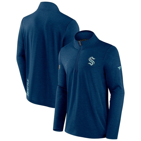 ファナティクス メンズ アウター ジャケット・ブルゾン Men's Fanatics Branded Heather Deep Sea Blue Seattle Kraken Authentic Pro Rink Quarter-Zip Jacket Heather Navy ヘザー｜ReVida 店