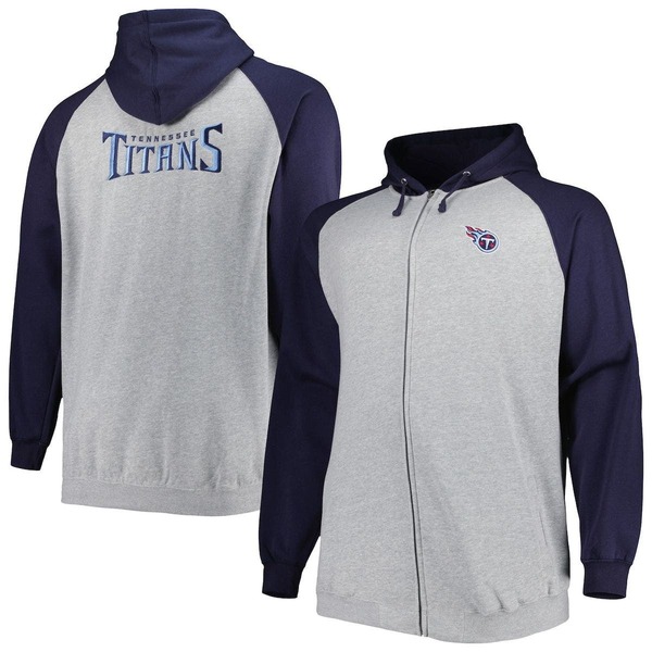 プロファイル メンズ アウター パーカー・スウェットール フリース 上衣 PROFILE Men\u0027s Heather Gray Tennessee Titans Big \u0026 Tall Fleece Raglan Full-Zip Hoodie Jacket Heather Gray 薄墨色