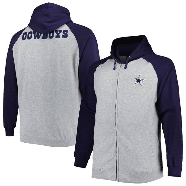 プロファイル メンズ アウター パーカー・スウェットール フリース 上衣 PROFILE Men\u0027s Heather Gray Dallas Cowboys Big \u0026 Tall Fleece Raglan Full-Zip Hoodie Jacket Heather Gray 薄墨色