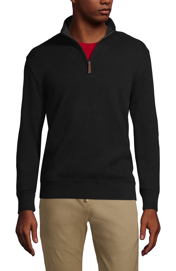 ランズ挙げ句の果て メンズ アウター パーカー・スウェット ハーフジップ スウェーター Lands\u0027 End Bedford Rib Quarter Zipullover Sweater Black 黒いこと