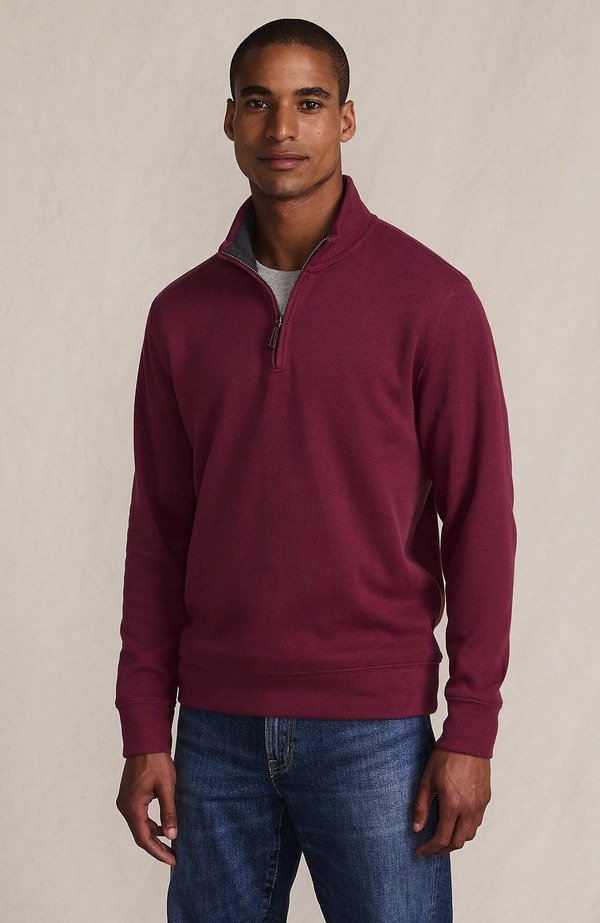 ランズ挙げ句の果て メンズ アウター パーカー・スウェット ハーフジップ スウェーター Lands\u0027 End Bedford Rib Quarter Zipullover Sweater Burgundy Spritz バーガンディ
