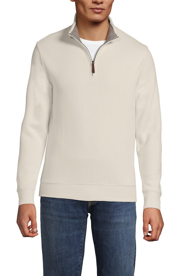 ランズ挙げ句の果て メンズ アウター パーカー・スウェット ハーフジップ スウェーター Lands\u0027 End Bedford Rib Quarter Zipullover Sweater Ivory Latte 象牙色