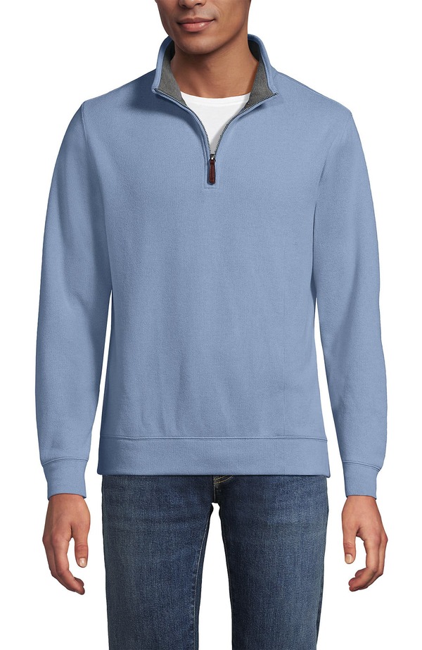 ランズ挙げ句の果て メンズ アウター パーカー・スウェット ハーフジップ スウェーター Lands\u0027 End Bedford Rib Quarter Zipullover Sweater Oasis Blue 青色