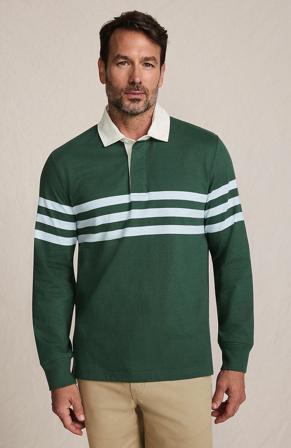 ランズエンド メンズ トップス シャツ Lands' End Long Sleeve Rugby Shirt Norway Spruce Stripe ストライプ