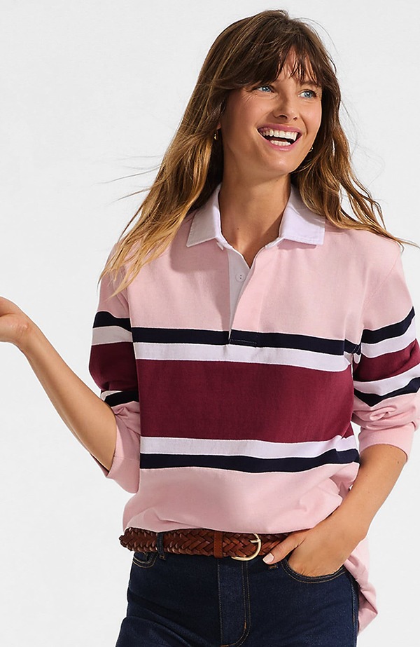 ランズエンド メンズ トップス シャツ Lands' End Long Sleeve Rugby Shirt Sea Salt Pink Stripe ピンク