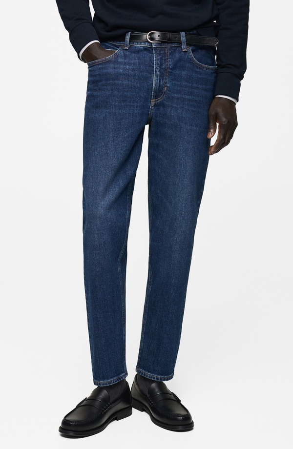 マンゴ メンズ ボトムス ジーンズズボン下 デニム MANGO Ben Tapered Jeans Dark Blue 青色 メンズファッション-ズボン・パンツ
