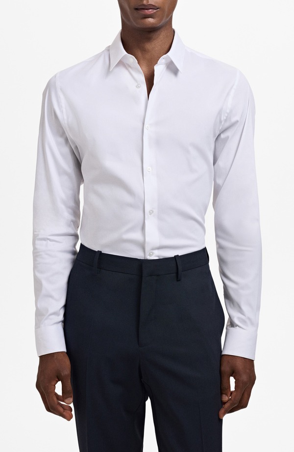 マンゴ メンズ トップス シャツ スリムフィット コットン MANGO Slim Fit Cotton Button-Up Shirt White ホワイト