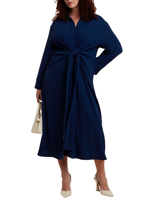 エロクイ レディース トップス 衣装 プルオーバー ELOQUII Tie Front Oversized Shirt Dress Pageant Blue 青み