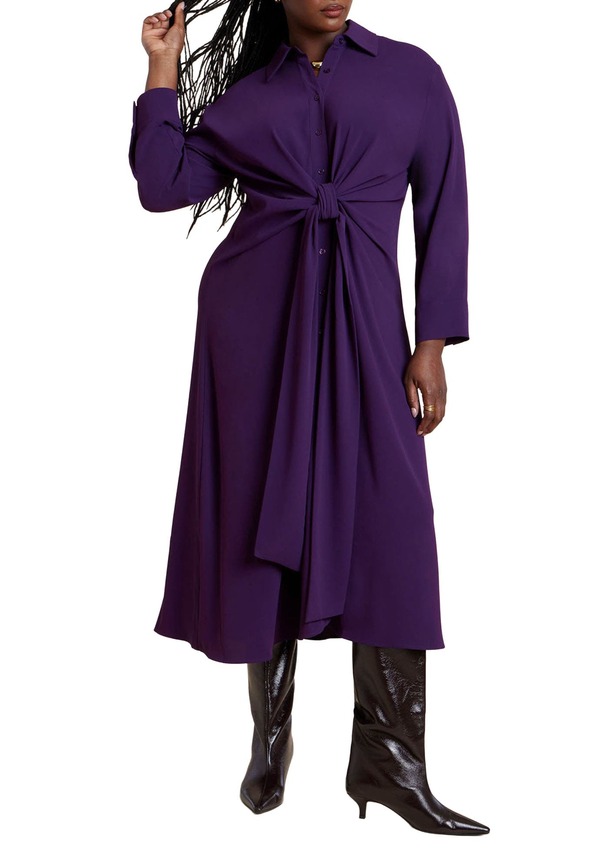 エロクイ レディース トップス 衣装 プルオーバー ELOQUII Tie Front Oversized Shirt Dress Purple Pennant パープル