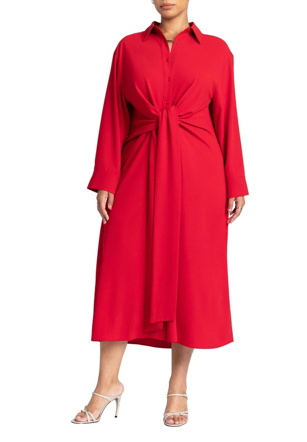 エロクイ レディース トップス 衣装 プルオーバー ELOQUII Tie Front Oversized Shirt Dress Barbados Cherry