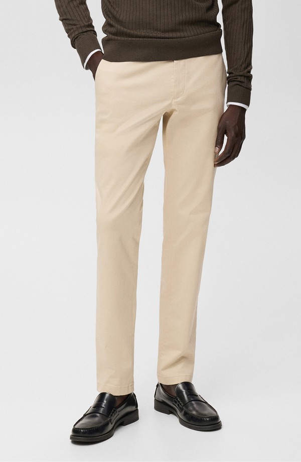 マンゴ メンズ ボトムス 心地好いズボン下 か細い相応う MANGO Barna Slim Fit Stretch Twill Chino Pants Ecru エクリュ ズボン・パンツ-メンズファッション
